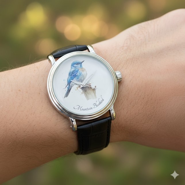 Schattigee Little Mountain Bluebird Waterverf, op  Horloge (Creator heeft geüpload)