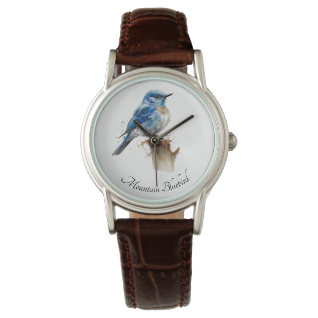 Schattigee Little Mountain Bluebird Waterverf, op  Horloge (Voorkant)