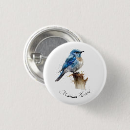 Schattigee Little Mountain Bluebird Waterverf, op  Ronde Button 3,2 Cm