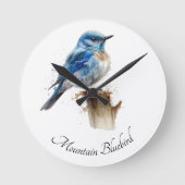 Schattigee Little Mountain Bluebird Waterverf, op  Ronde Klok (Voorkant)