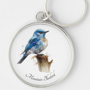 Schattigee Little Mountain Bluebird Waterverf, op Sleutelhanger