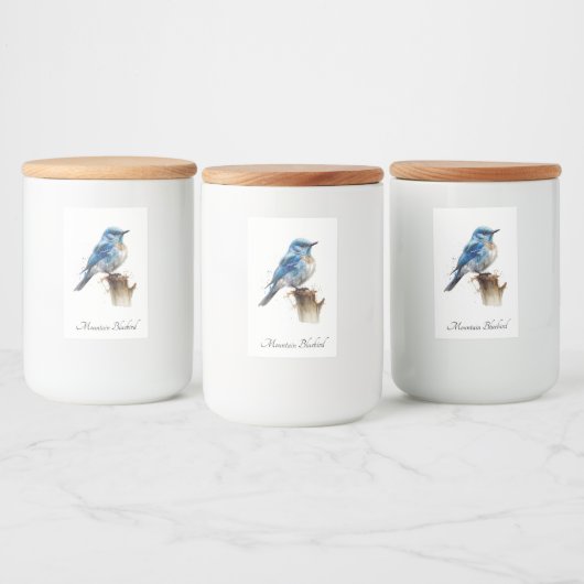 Schattigee Little Mountain Bluebird Waterverf, op  Voedselcontainer Etiket (Flessen)