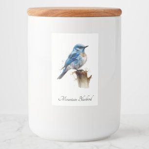 Schattigee Little Mountain Bluebird Waterverf, op Voedselcontainer Etiket