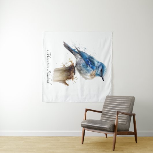 Schattigee Little Mountain Bluebird Waterverf, op  Wandkleed (In Situ (horizontaal))