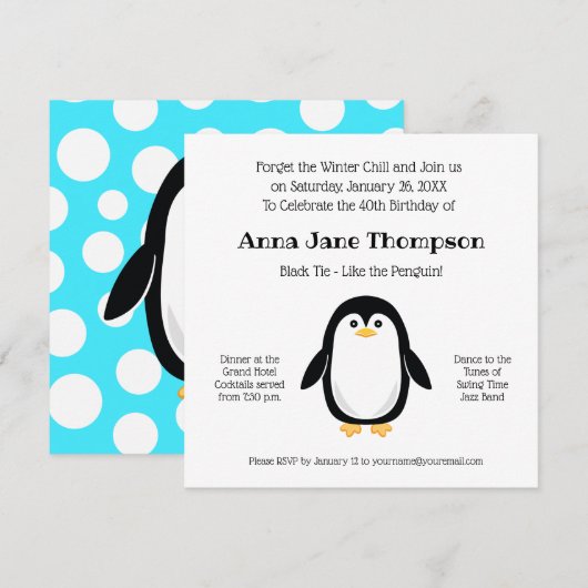 Schattigee Little Penguin Polka Dot Black Stropdas Kaart (Voorkant / Achterkant)