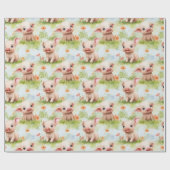 Schattigee Little Piggy Grass Flower Waterverf Pat Cadeaupapier (Vlak)