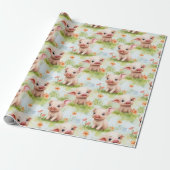 Schattigee Little Piggy Grass Flower Waterverf Pat Cadeaupapier (Uitgerold)