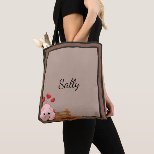 Schattigee Little Pink Piggy gepersonaliseerd Tote Bag (Dichtbij)