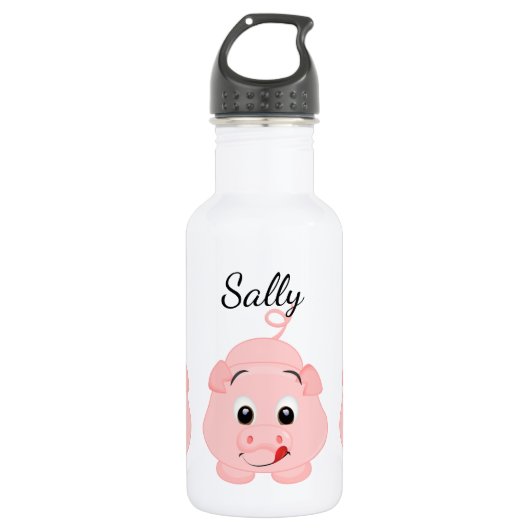 Schattigee Little Pink Piggy gepersonaliseerd Waterfles (Voorkant)