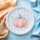 Schattigee Little Pumpkin Blue Bow Baby shower Papieren Bordje