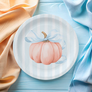 Schattigee Little Pumpkin Blue Bow Baby shower Papieren Bordje