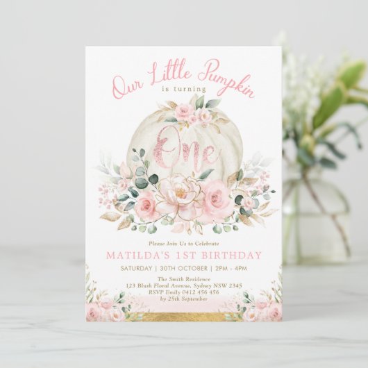 Schattigee Little Pumpkin Blush Pink Gold 1e verja Kaart (Staand voorkant)