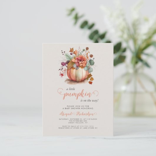 Schattigee Little Pumpkin Floral Herfst Baby showe Briefkaart (Staand voorkant)