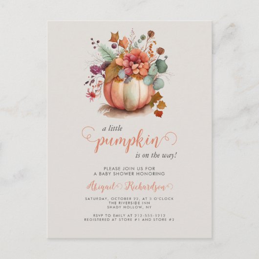 Schattigee Little Pumpkin Floral Herfst Baby showe Briefkaart (Voorkant)