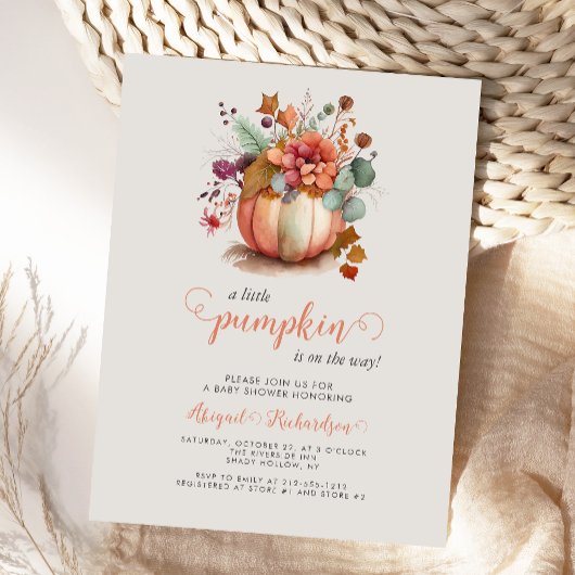 Schattigee Little Pumpkin Floral Herfst Baby showe Briefkaart