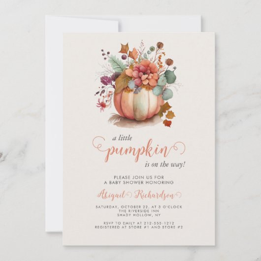 Schattigee Little Pumpkin Floral Herfst Baby showe Kaart (Voorkant)