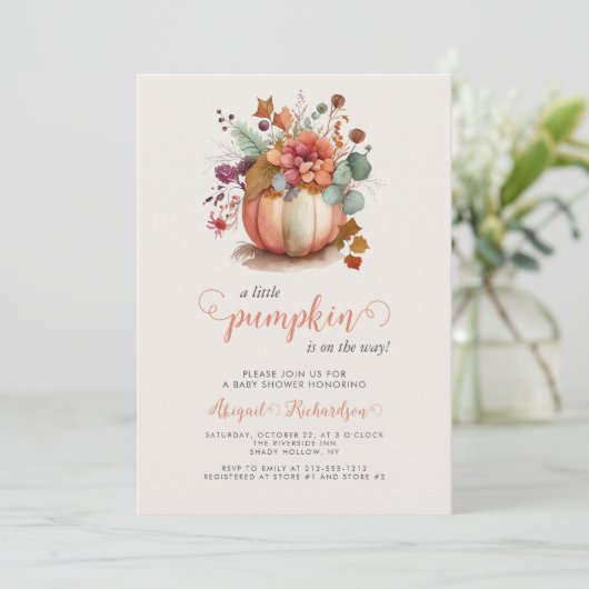 Schattigee Little Pumpkin Floral Herfst Baby showe Kaart (Staand voorkant)