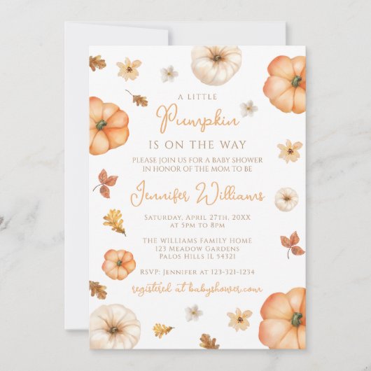 Schattigee Little Pumpkin Gingham Herfst Baby show Kaart (Voorkant)