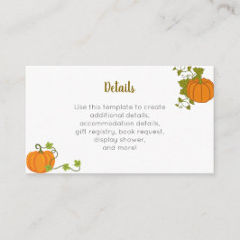 Schattigee Little Pumpkin Herfst Baby shower Informatiekaartje