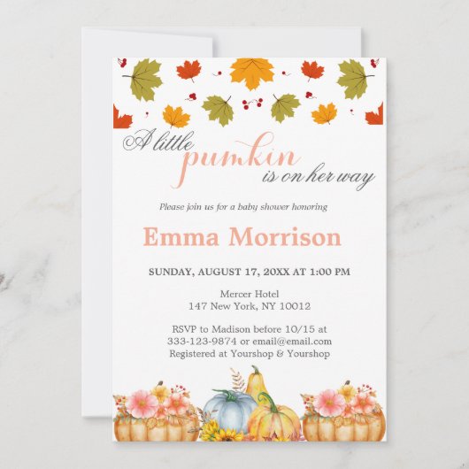 Schattigee Little Pumpkin Herfst Baby shower Kaart (Voorkant)