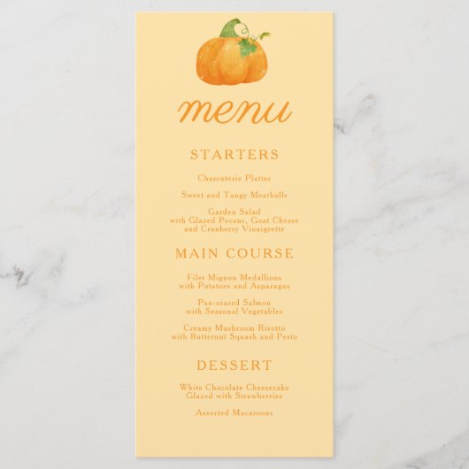 Schattigee Little Pumpkin Herfst Baby shower Menu (Voorkant)