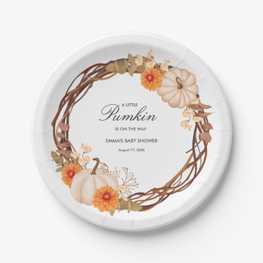 Schattigee Little Pumpkin Herfst Baby shower Papieren Bordje (Voorkant)