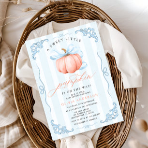 Schattigee Little Pumpkin Herfst Blue Bow Baby sho Kaart