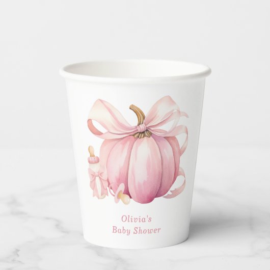 Schattigee Little Pumpkin Pink Bow Baby shower Papieren Bekers (Achterkant)
