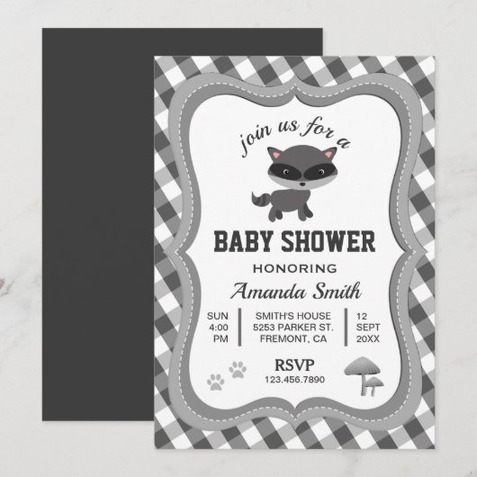 Schattigee Little Raccoon Baby shower Uitnodiging (Voorkant / Achterkant)