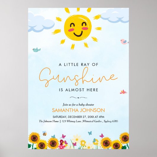 Schattigee Little Ray of Sunshine Baby shower Poster (Voorkant)