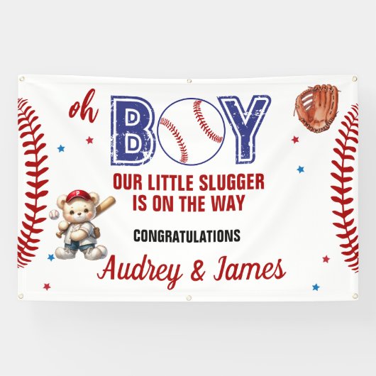 Schattigee Little Slugger Boy Baby shower Banner (Horizontaal)
