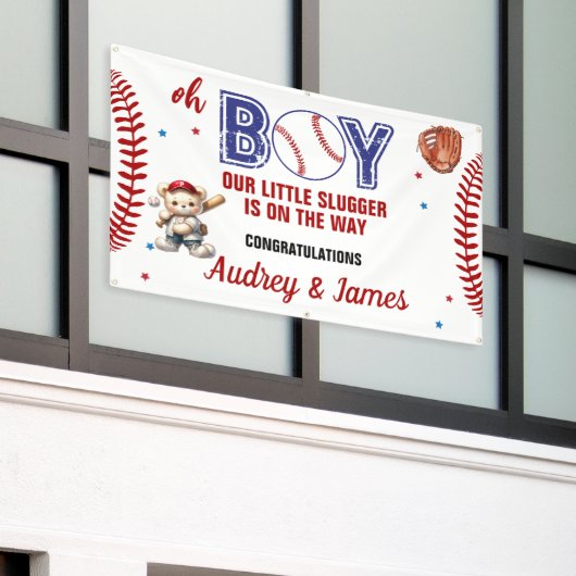 Schattigee Little Slugger Boy Baby shower Banner (Buitenkant Gebouw)