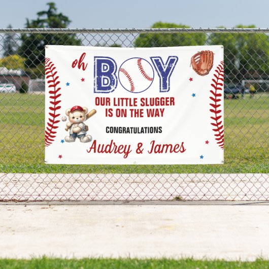 Schattigee Little Slugger Boy Baby shower Banner (Insitu)