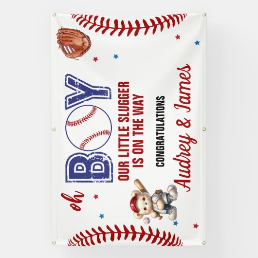 Schattigee Little Slugger Boy Baby shower Banner (Verticaal)