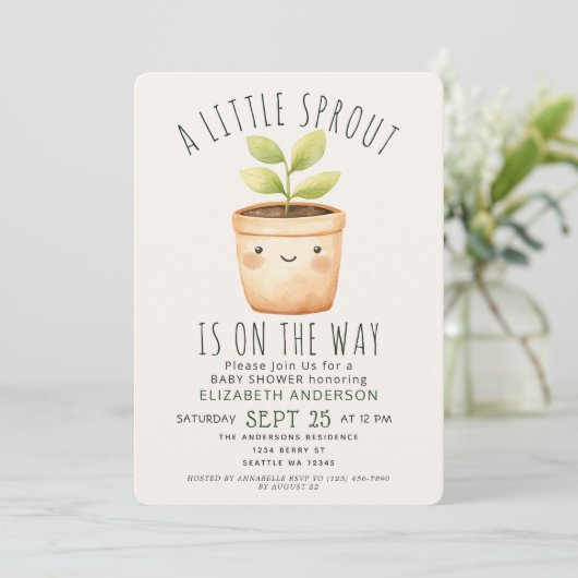 Schattigee Little Sprout Spring Baby shower Uitnod Kaart (Staand voorkant)