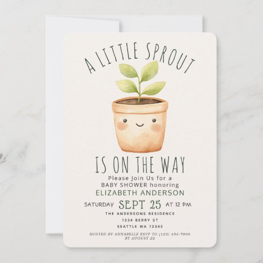Schattigee Little Sprout Spring Baby shower Uitnod Kaart (Voorkant)