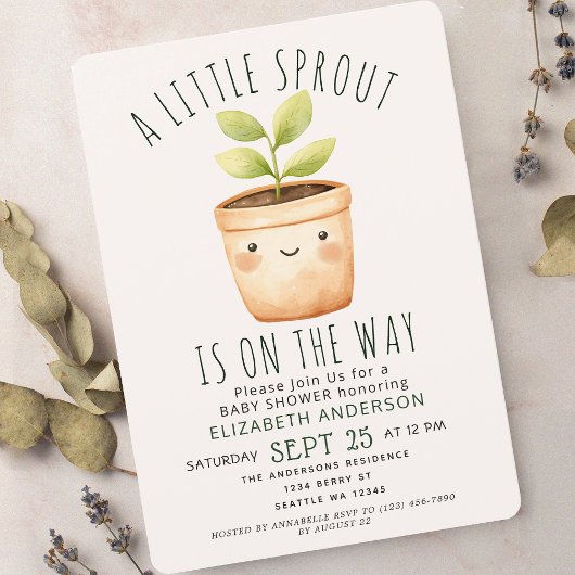 Schattigee Little Sprout Spring Baby shower Uitnod Kaart