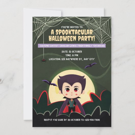 Schattigee Little Vampire Boy Halloween-feestuitno Kaart (Voorkant)