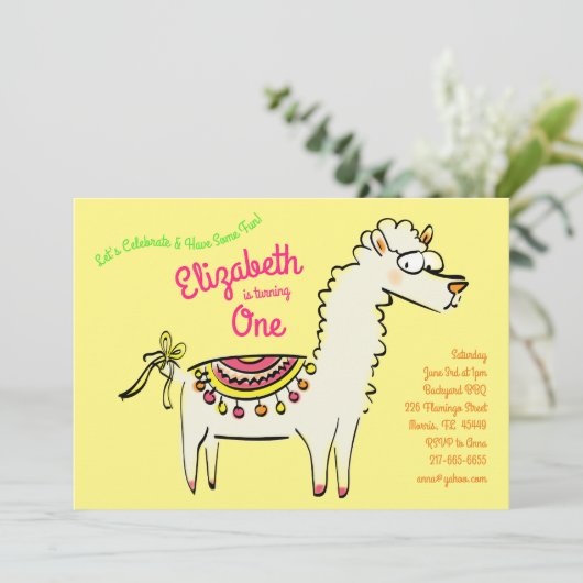 Schattigee Llama Alpaca 1e verjaardagsfeest Kinder Kaart (Staand voorkant)