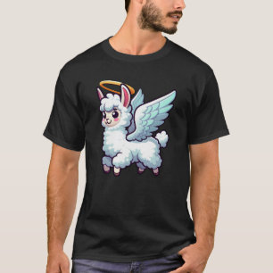 Schattigee Llama Alpaca Angel Wings Halo cartoon T-shirt