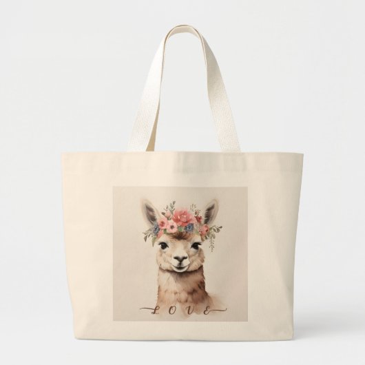 Schattigee Llama Alpaca en Flower zeggen Liefde Grote Tote Bag (Voorkant)