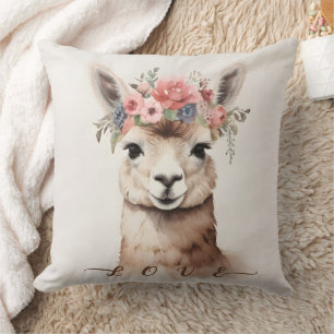Schattigee Llama Alpaca met Bloemen zeggen Liefde Kussen