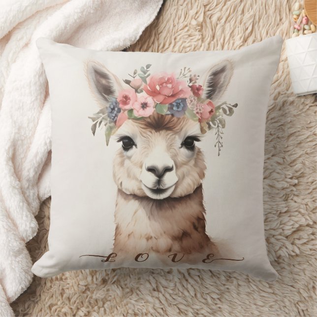 Schattigee Llama Alpaca met Bloemen zeggen Liefde Kussen (Deken)