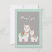 Schattigee Llama Aqua en grijs baby shower Bedankkaart (Voorkant)