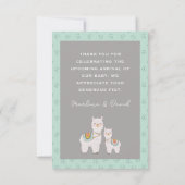 Schattigee Llama Aqua en grijs baby shower Bedankkaart (Achterkant)