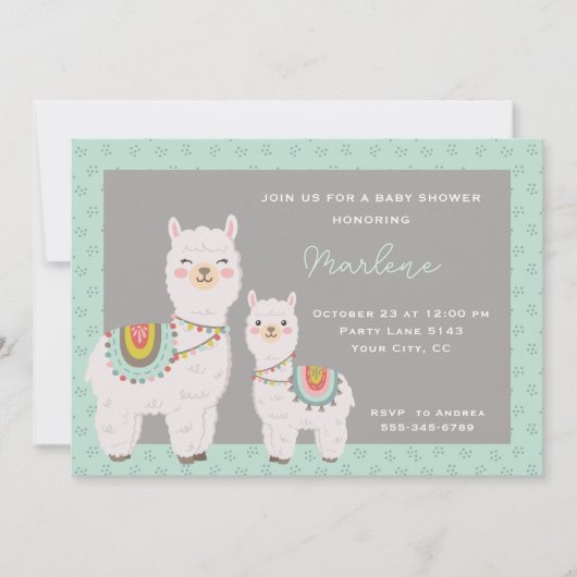 Schattigee Llama Aqua en grijs baby shower Kaart (Voorkant)