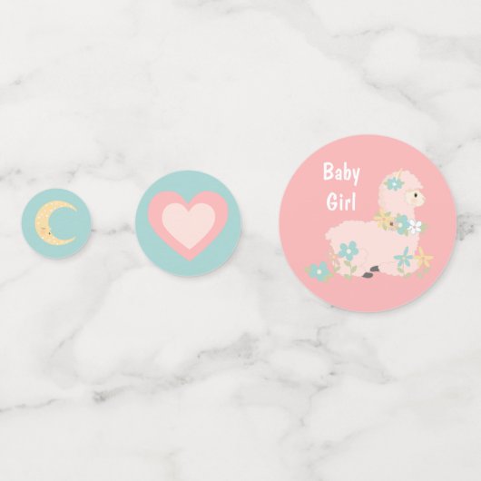 Schattigee Llama Blauwgroen Roze Meisje Baby showe Confetti (Achterkanten)