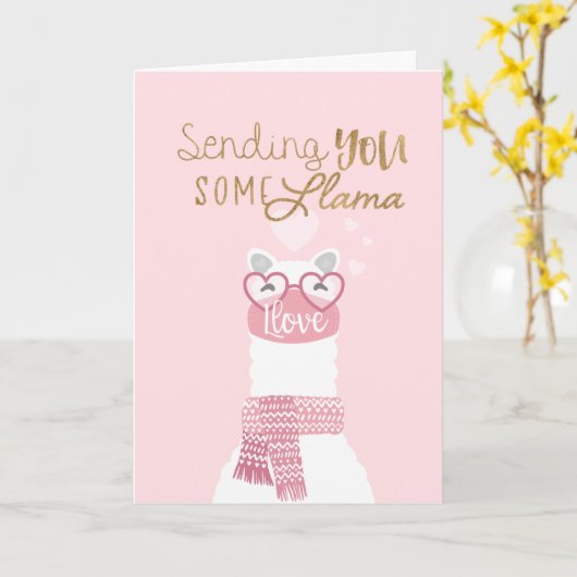 Schattigee Llama Dragen Gezichtsmasker Valentijnsd Kaart (Gele Bloem)