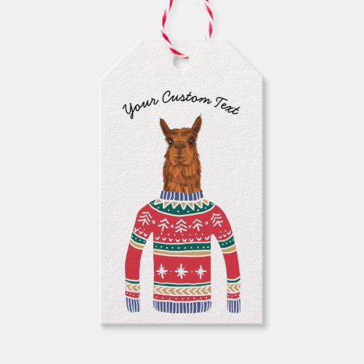 Schattigee Llama Dragen Grappig Lelijk Kerst Sweat Cadeaulabel (Voorkant)