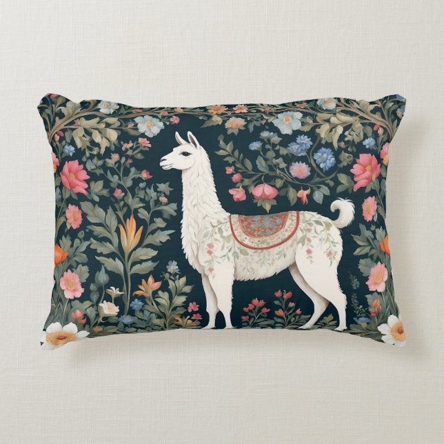 Schattigee Llama Elegante Bloemen Accent Kussen (Voorkant)